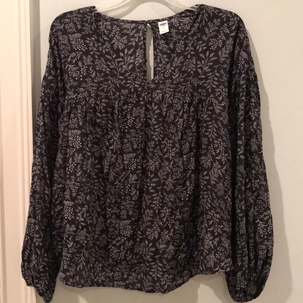 Navy and White Floral Blouse